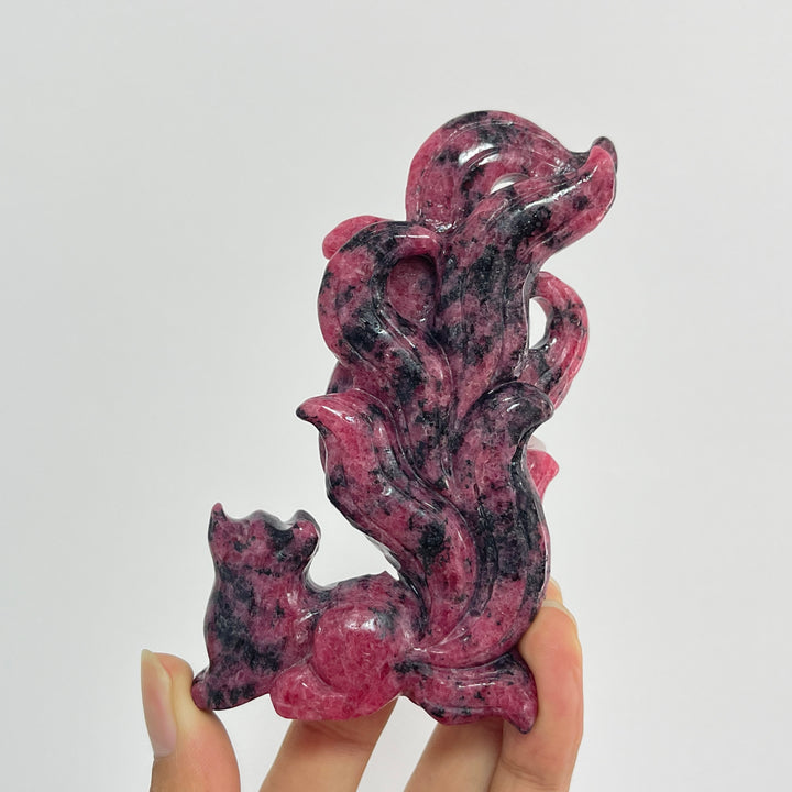 Unique,A Slightly Imperfect Natural Rhodonite In Quartz Nine-Tailed Fox