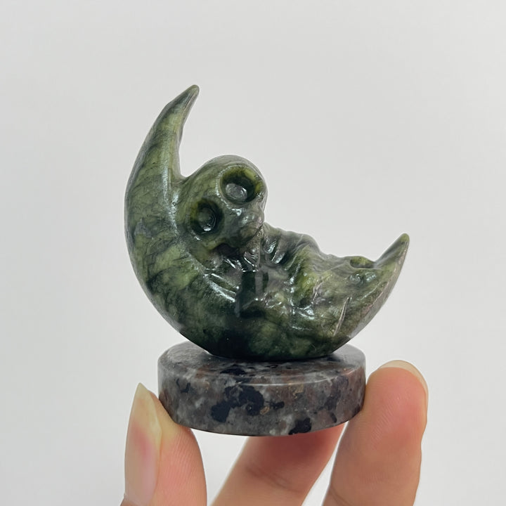 Natural Crystal Carving Moon Skull Human