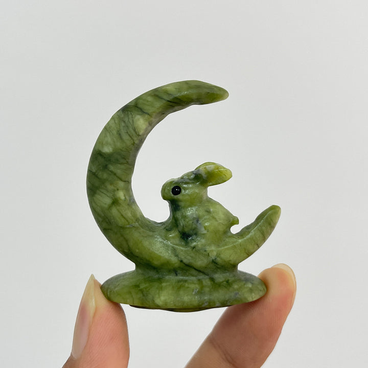 Natural Crystal Carving Serpentine Moon Rabbit
