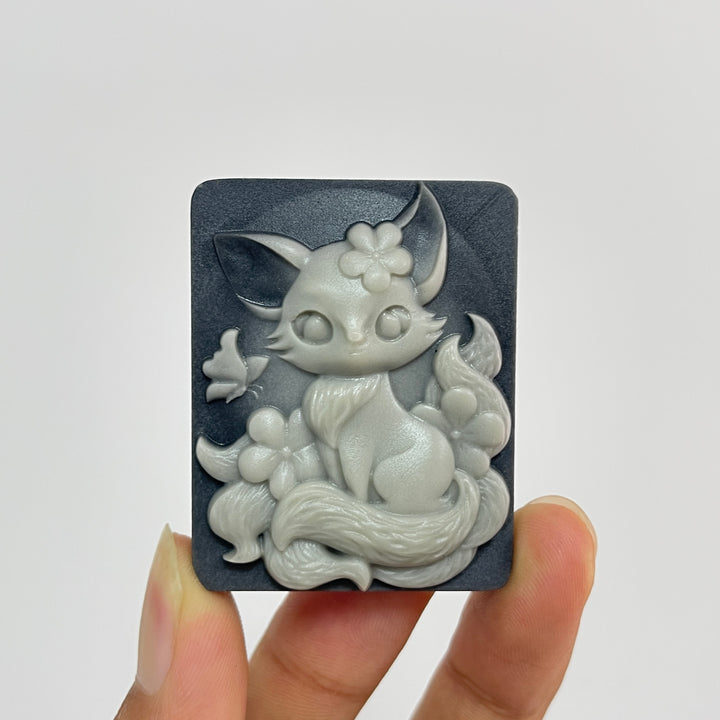 Unique,Natural TaiJi Stone Nine‑Tailed Fox With Butterfly