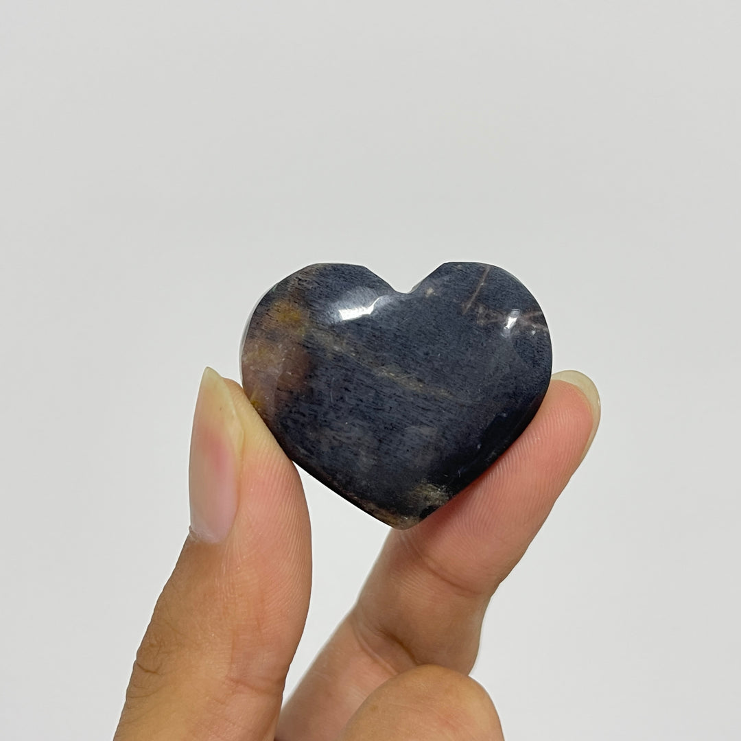 Natural Crystal Black Moonstone With Sunstone Heart