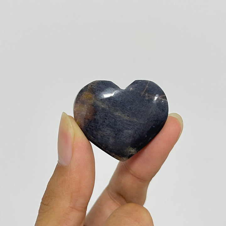 Natural Crystal Black Moonstone With Sunstone Heart
