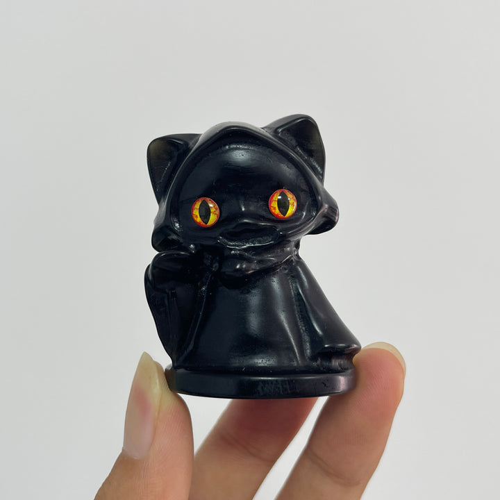 Natural Crystal Cute Carving Hooded Wizard Cat