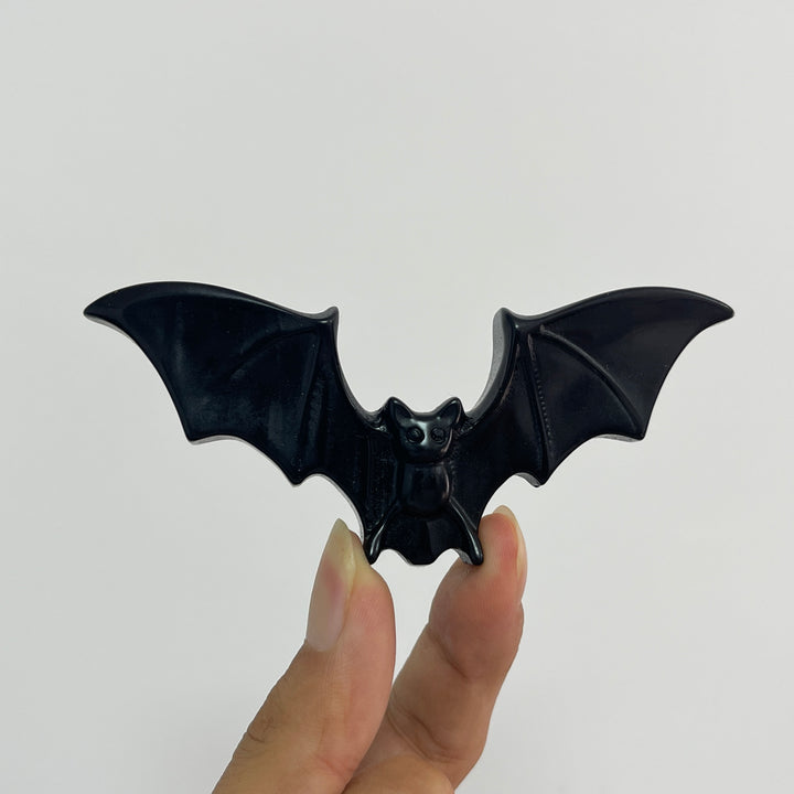 Natural Crystal Carving Black Obsidian Spread Wing Bat