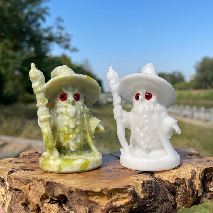 Natural Crystal Wizard Owl With Staff