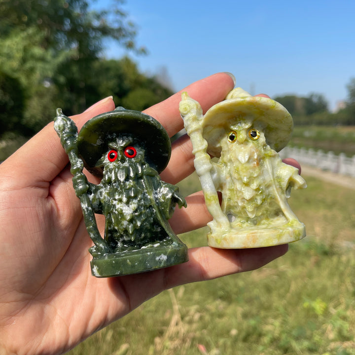 Natural Crystal Wizard Owl With Staff