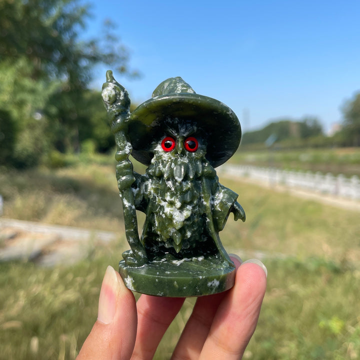 Natural Crystal Wizard Owl With Staff