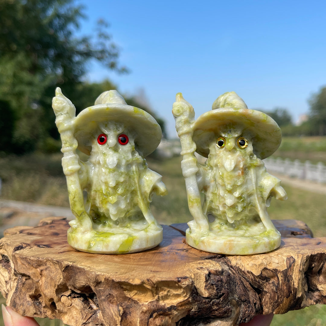 Natural Crystal Wizard Owl With Staff