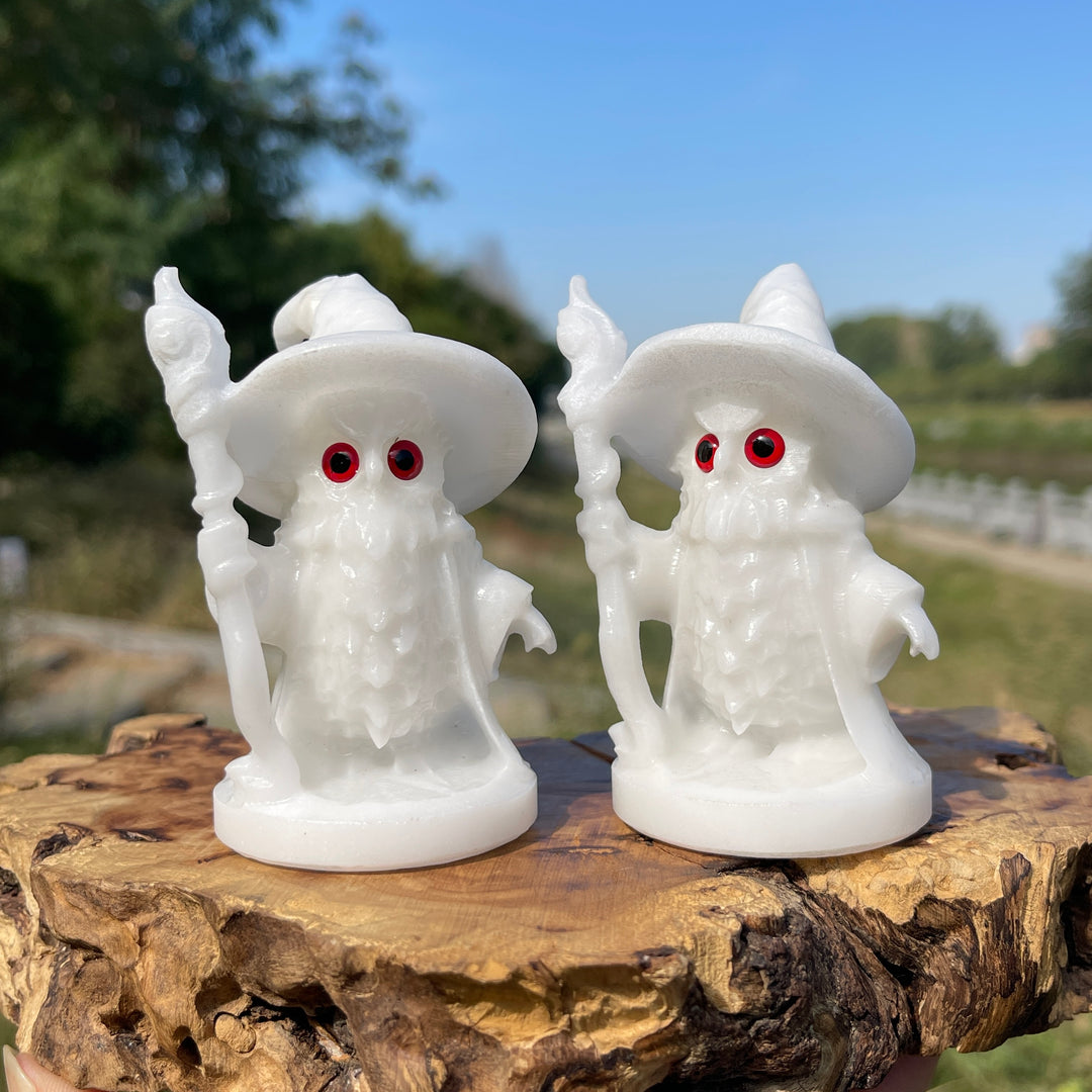 Natural Crystal Wizard Owl With Staff