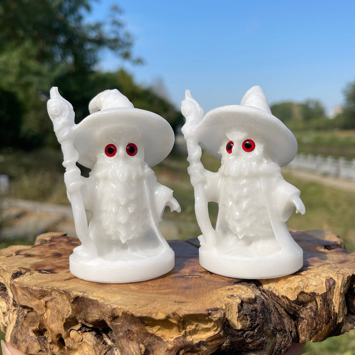 Natural Crystal Wizard Owl With Staff