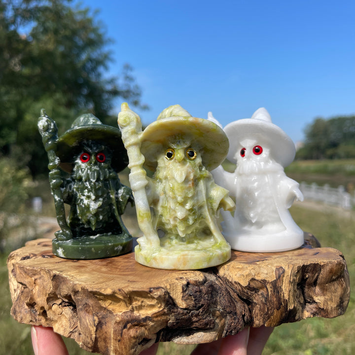Natural Crystal Wizard Owl With Staff