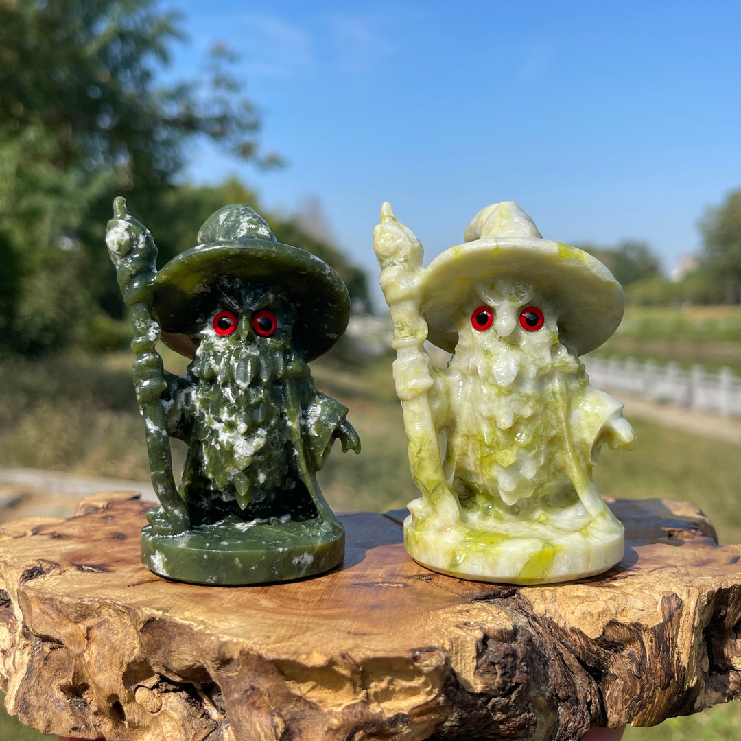 Natural Crystal Wizard Owl With Staff
