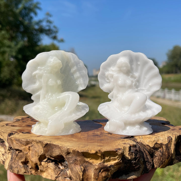 A Slightly Imperfect Natural Crystal Carving Mermaid In Shell