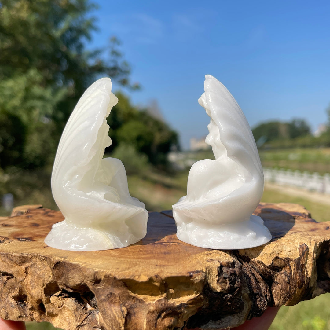 A Slightly Imperfect Natural Crystal Carving Mermaid In Shell