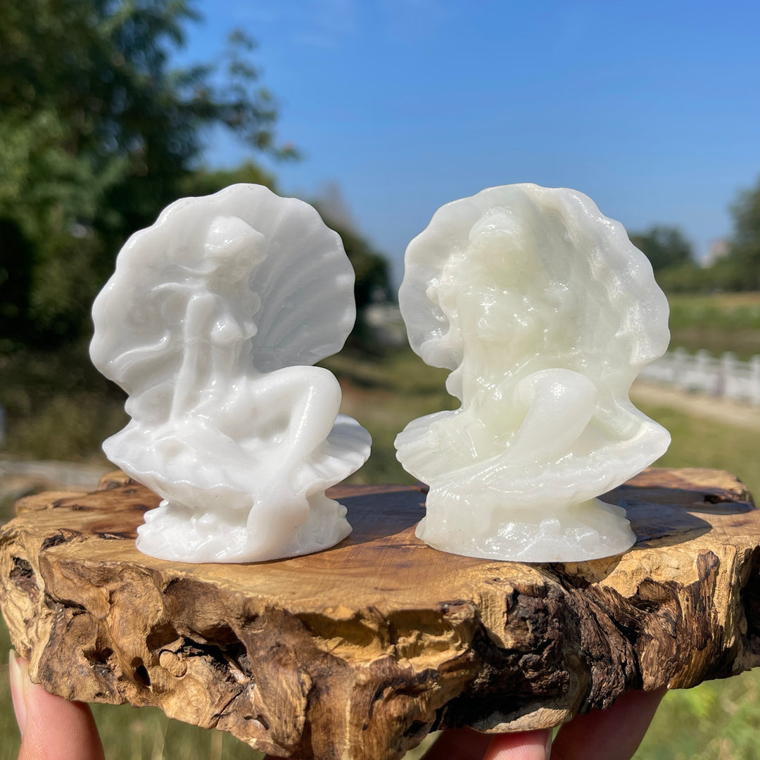 A Slightly Imperfect Natural Crystal Carving Mermaid In Shell