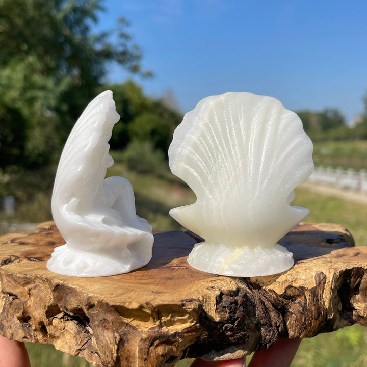 A Slightly Imperfect Natural Crystal Carving Mermaid In Shell