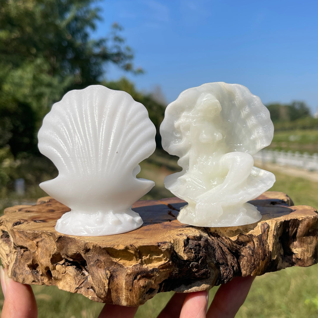 A Slightly Imperfect Natural Crystal Carving Mermaid In Shell