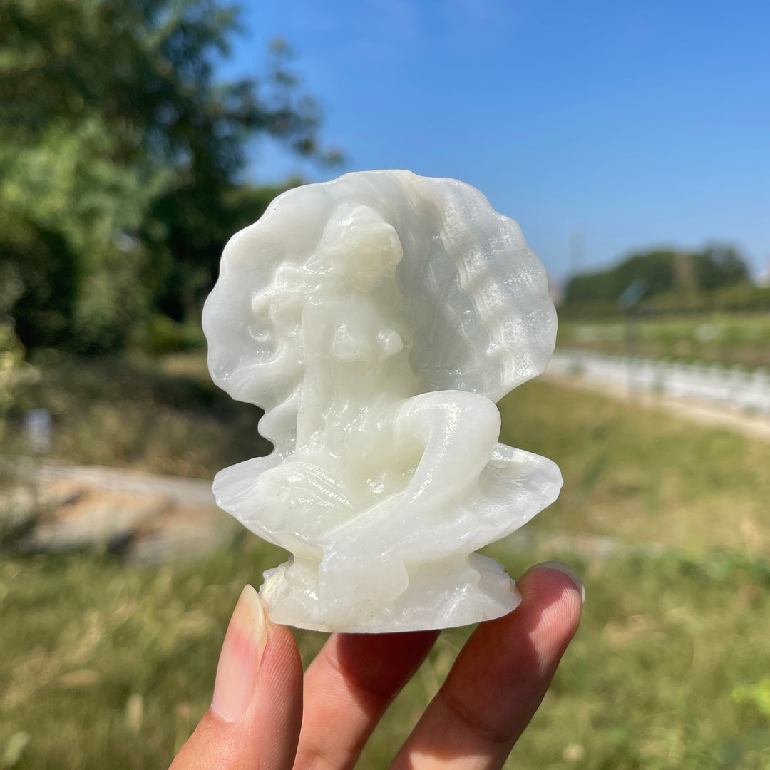 A Slightly Imperfect Natural Crystal Carving Mermaid In Shell