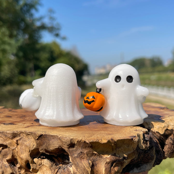 Natural Crystal Carving Cute Ghost With Halloween Bell