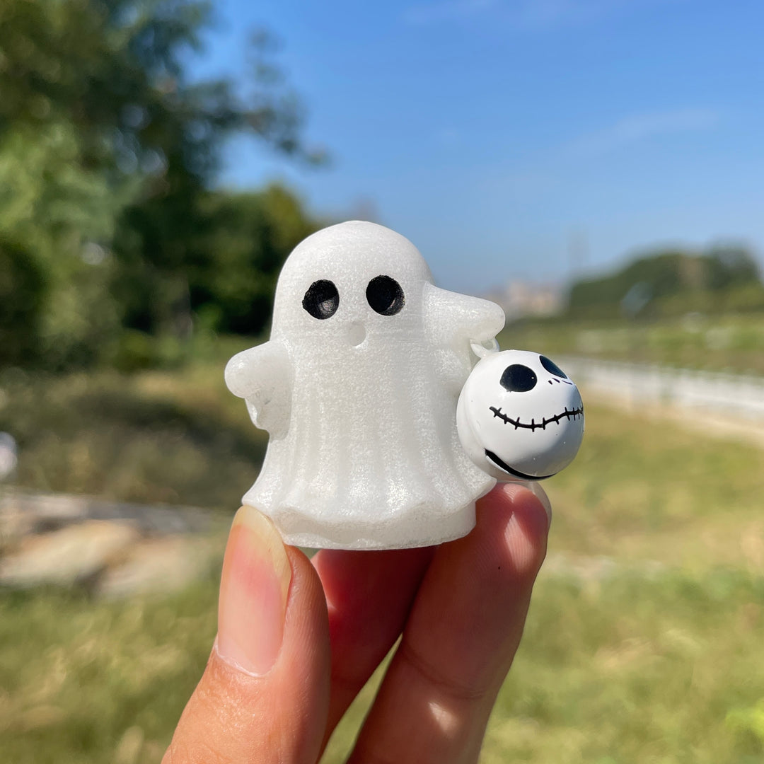 Natural Crystal Carving Cute Ghost With Halloween Bell