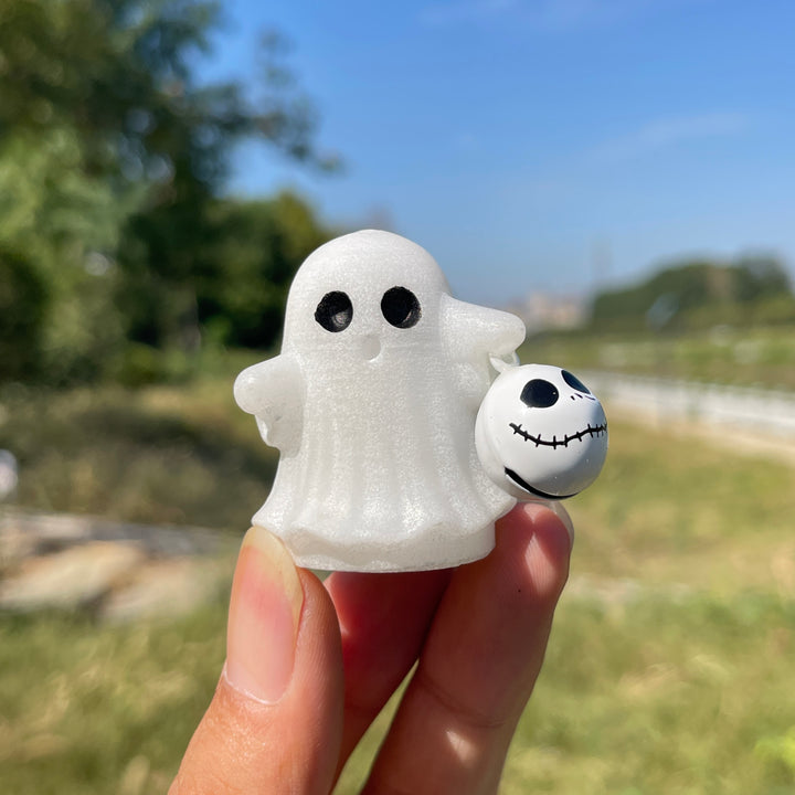 Natural Crystal Carving Cute Ghost With Halloween Bell