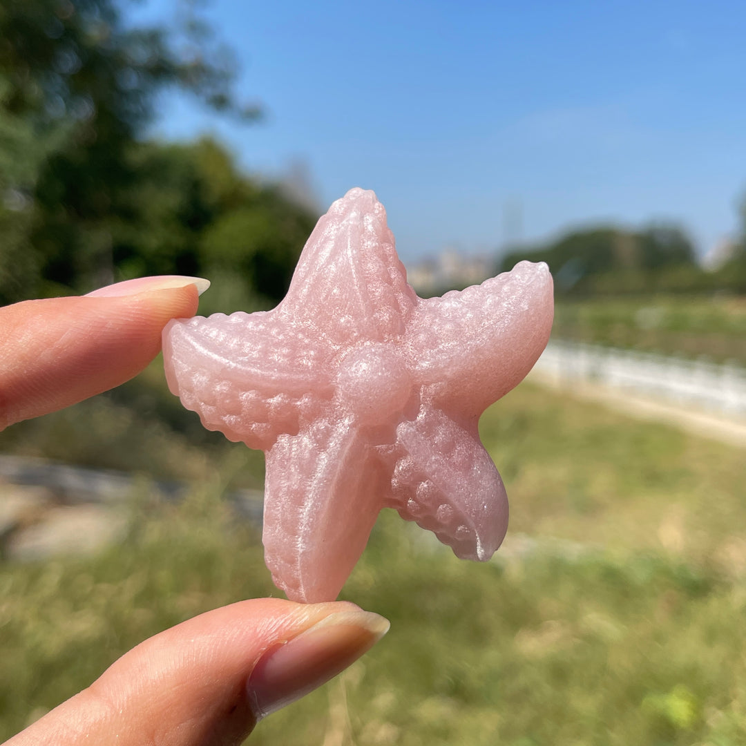 Natural Crystal Carving Pink Opal Starfish