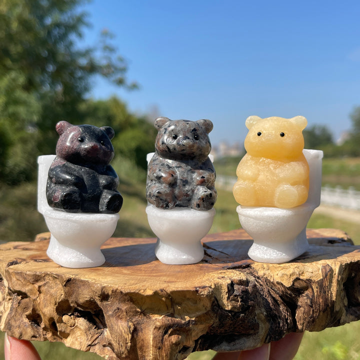 Natural Crystal Bear On Toilet