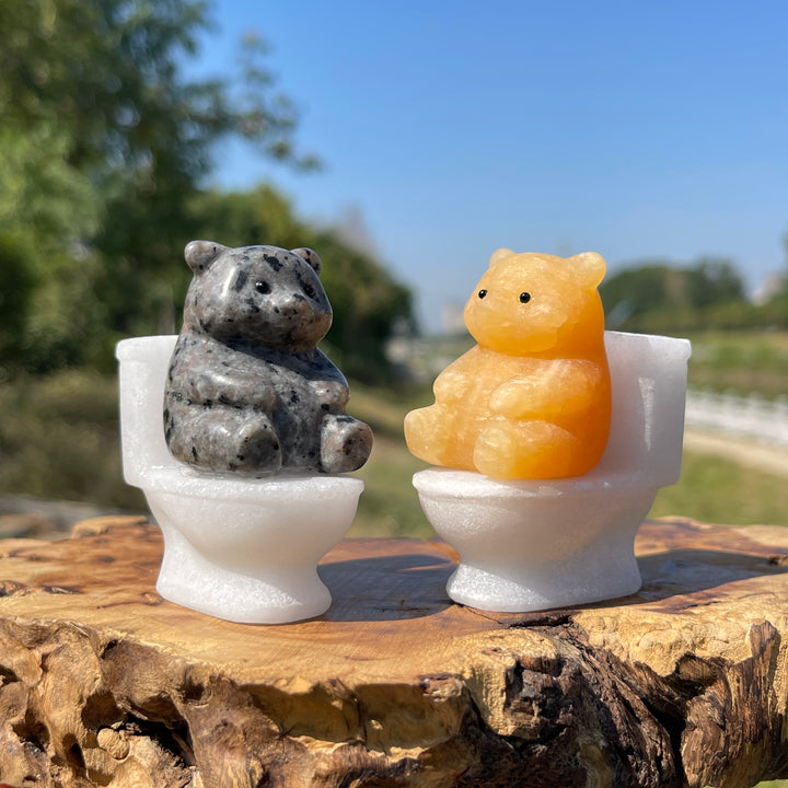 Natural Crystal Bear On Toilet