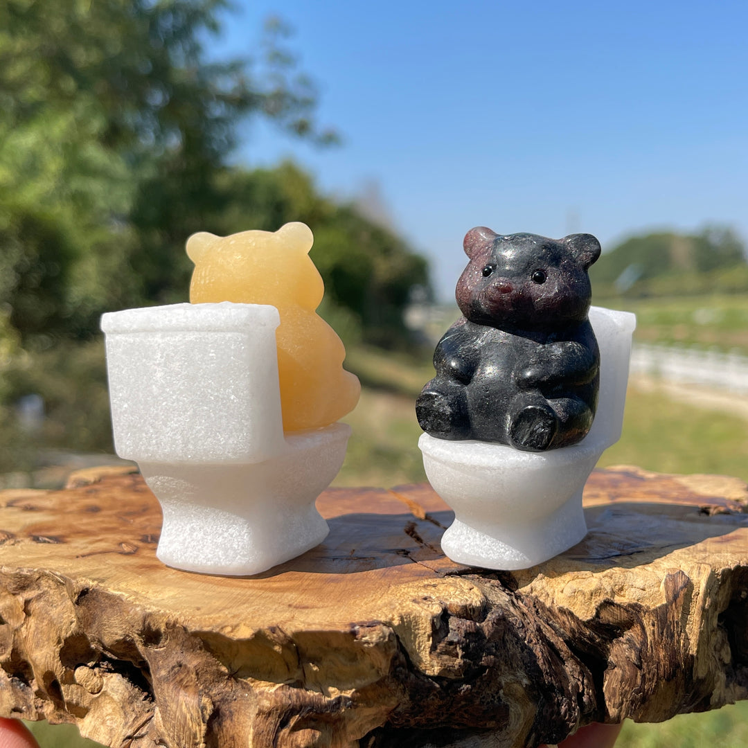 Natural Crystal Bear On Toilet
