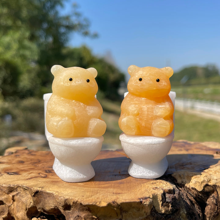 Natural Crystal Bear On Toilet
