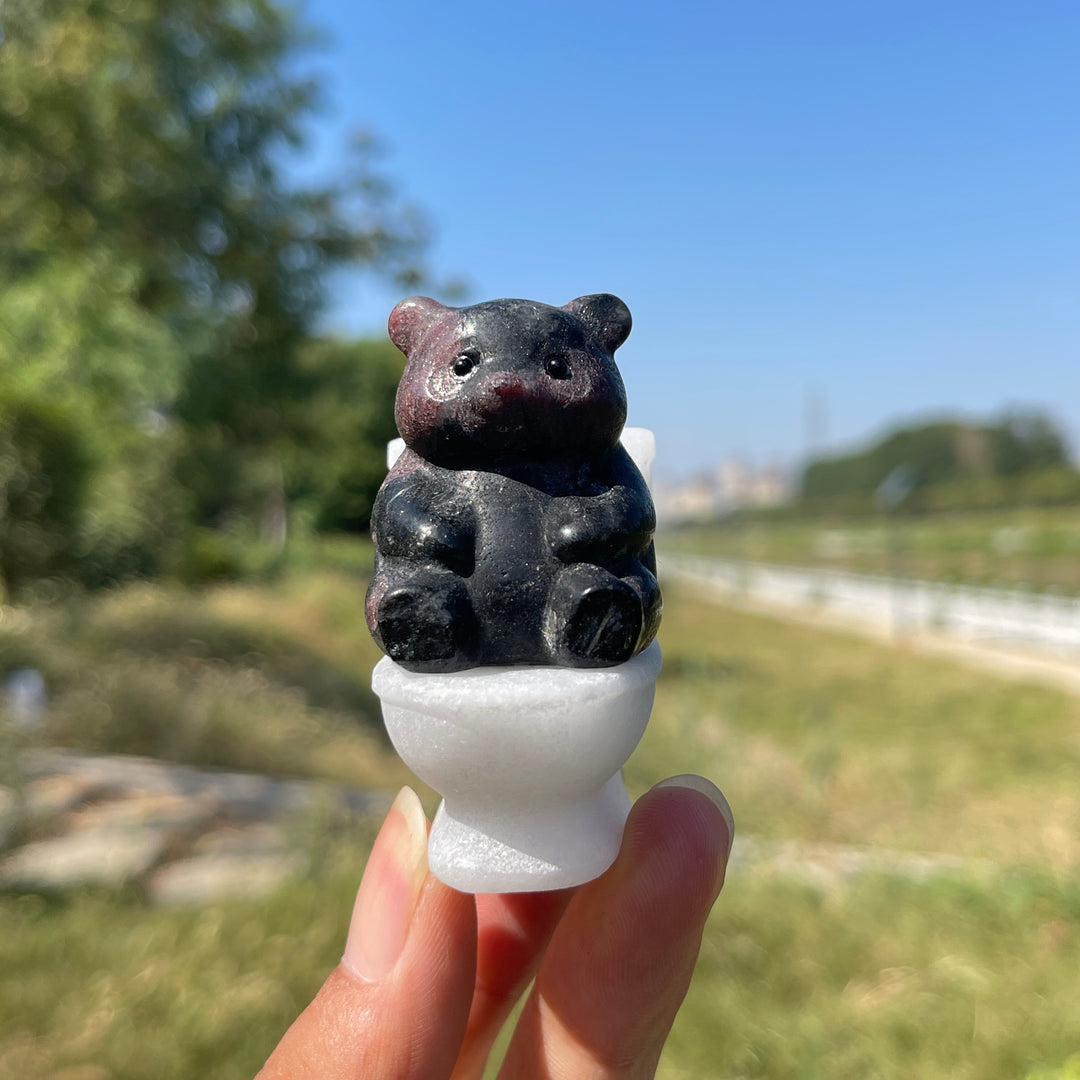 Natural Crystal Bear On Toilet