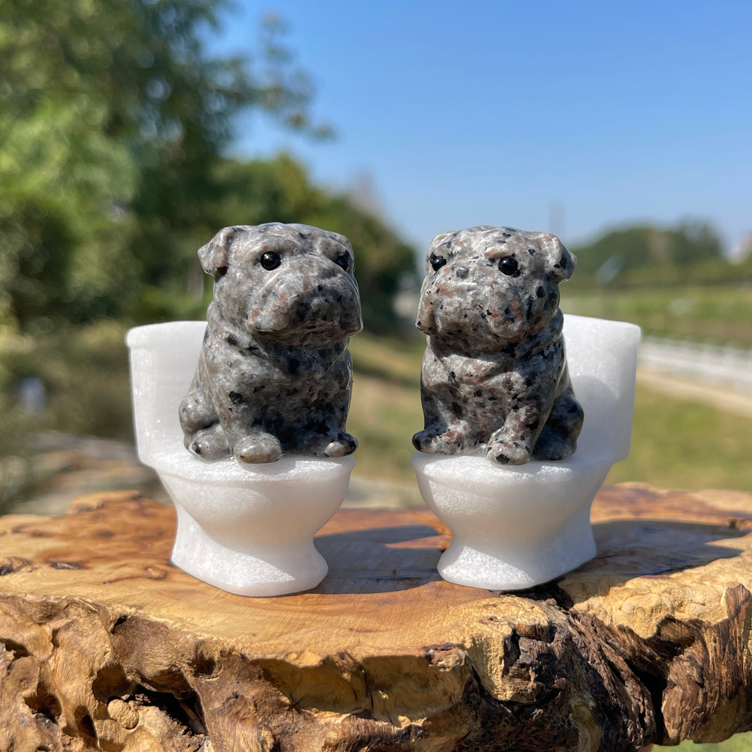 Natural Crystal Cute Dog On Toilet