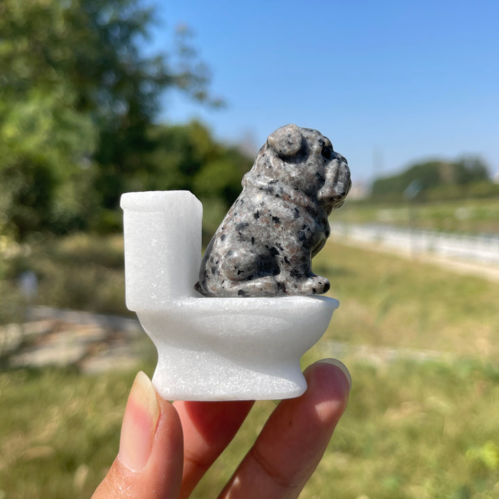 Natural Crystal Cute Dog On Toilet