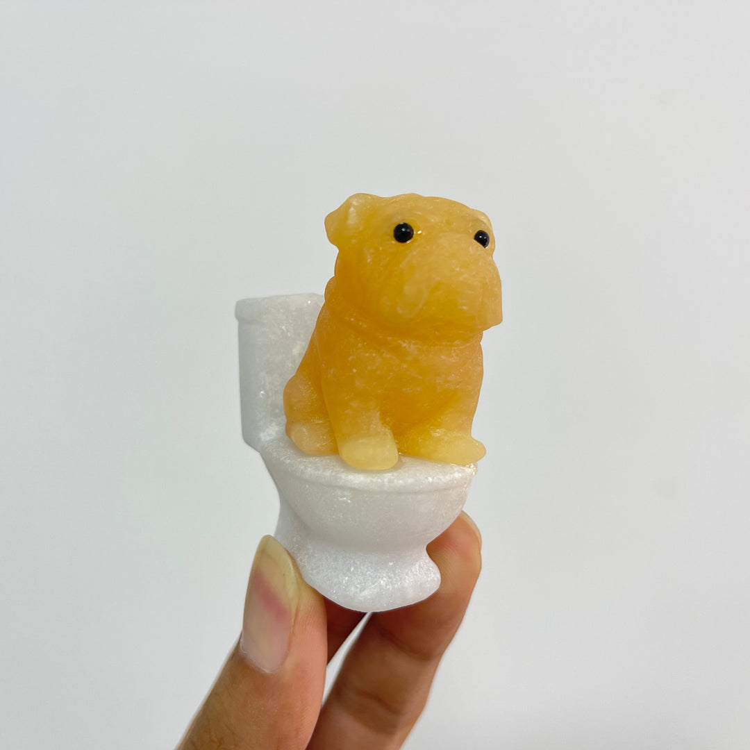 Natural Crystal Cute Dog On Toilet