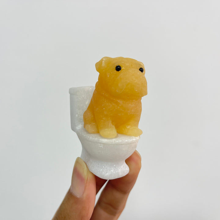 Natural Crystal Cute Dog On Toilet