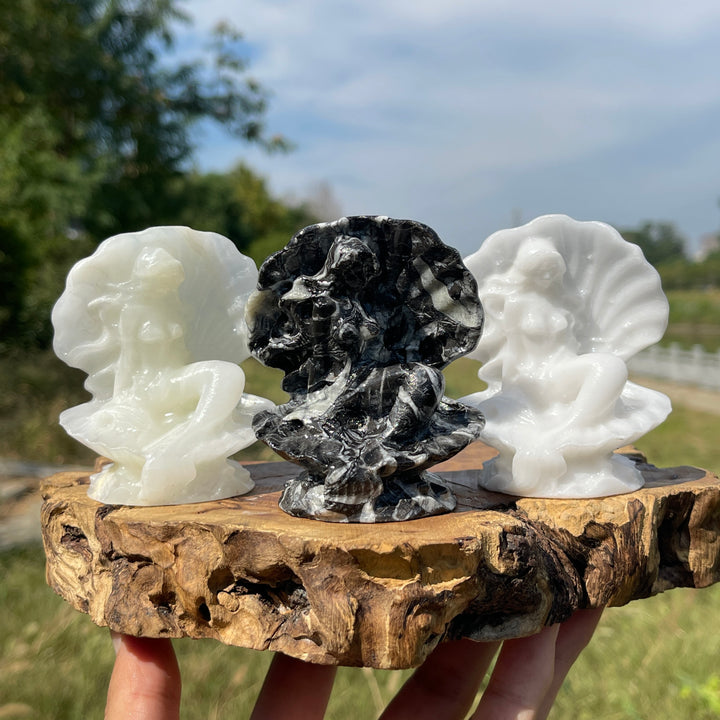 A Slightly Imperfect Natural Crystal Carving Mermaid In Shell