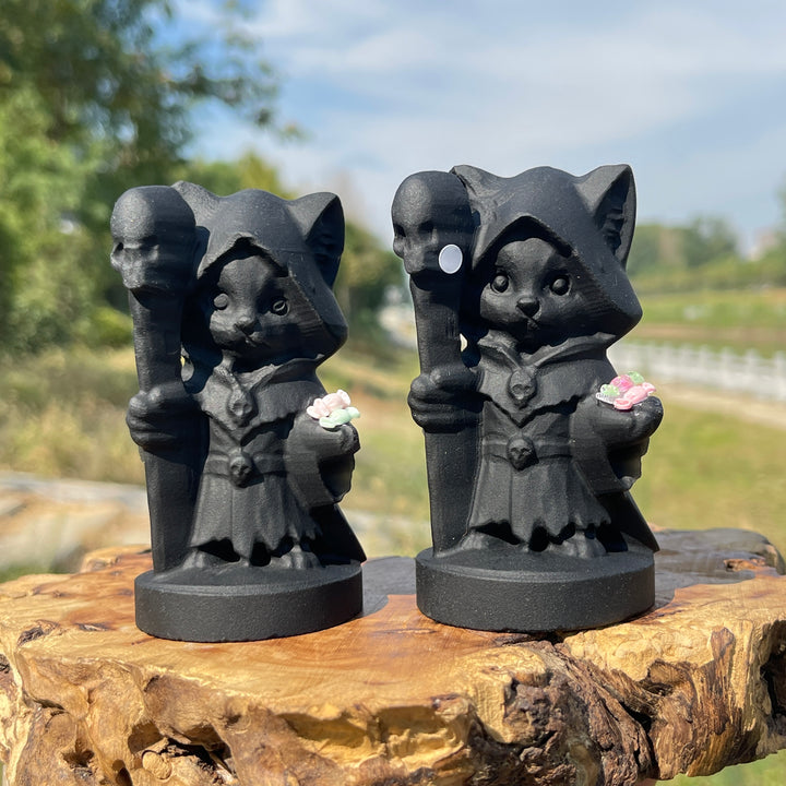 A Slightly Imperfect Natural Crystal Carving Black Obsidian Candy Wizard Cat