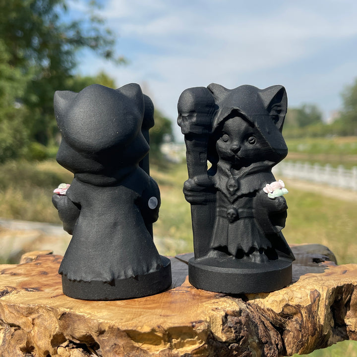A Slightly Imperfect Natural Crystal Carving Black Obsidian Candy Wizard Cat