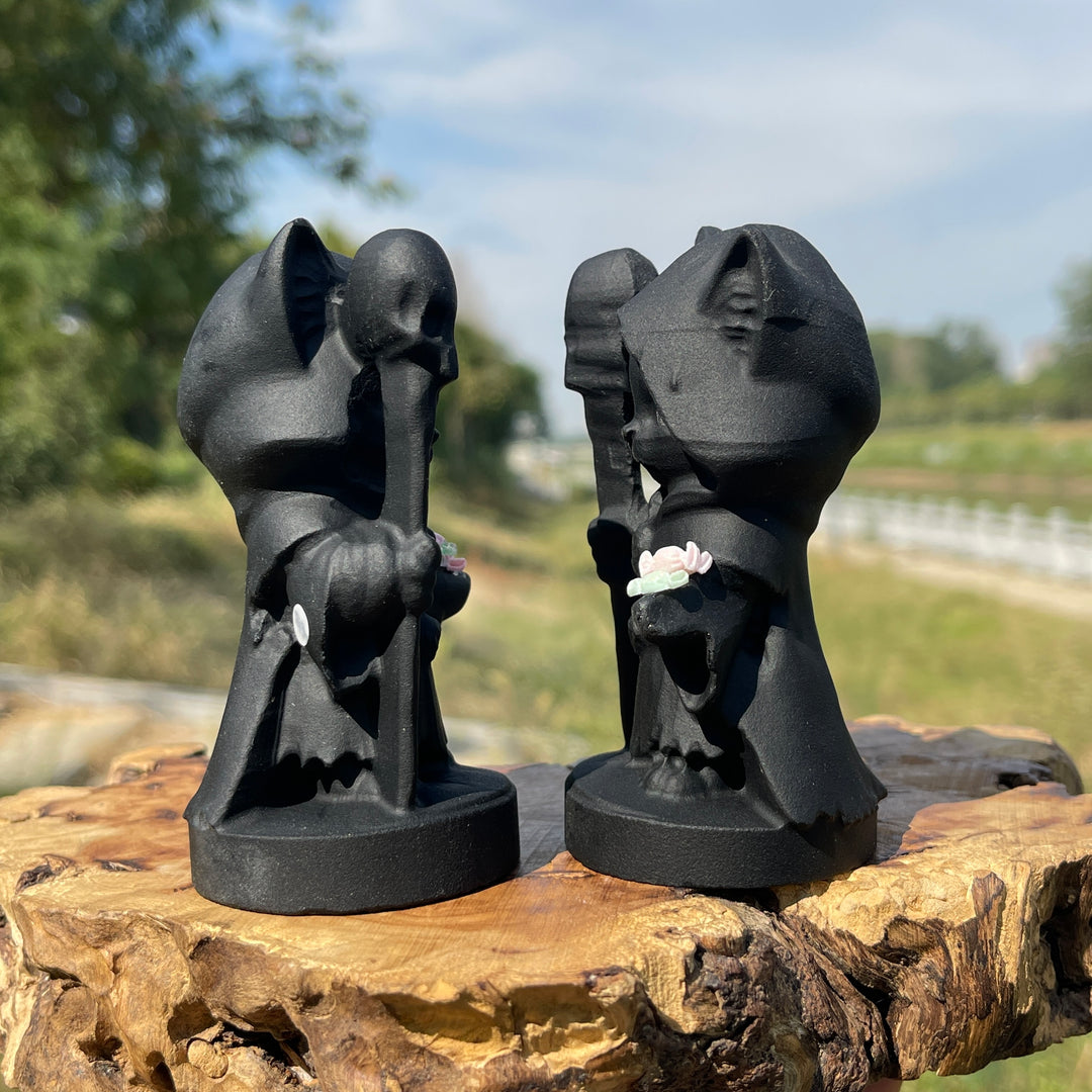 A Slightly Imperfect Natural Crystal Carving Black Obsidian Candy Wizard Cat