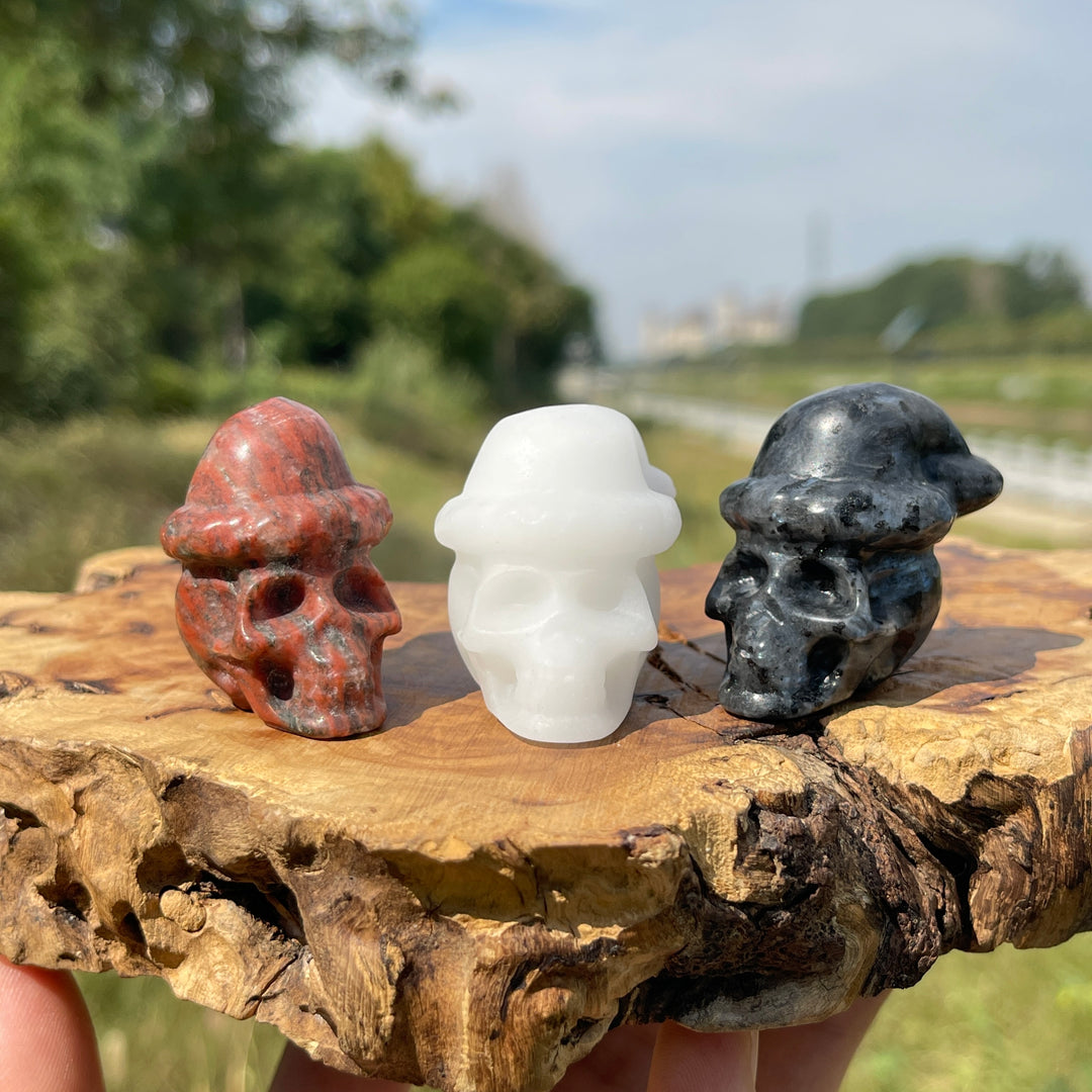 Natural Crystal Carving Santa Hat Skull