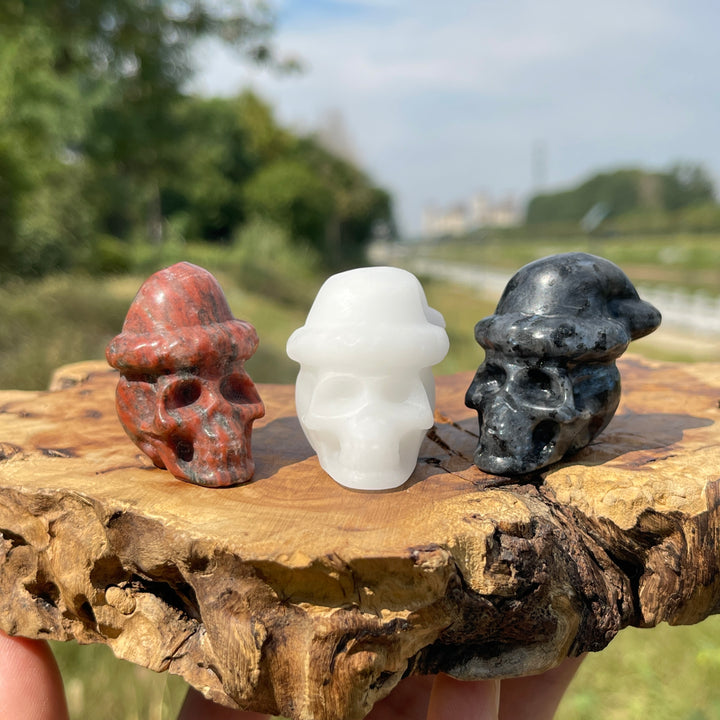 Natural Crystal Carving Santa Hat Skull