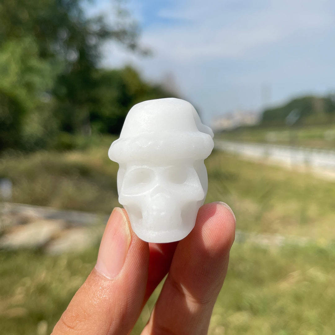 Natural Crystal Carving Santa Hat Skull