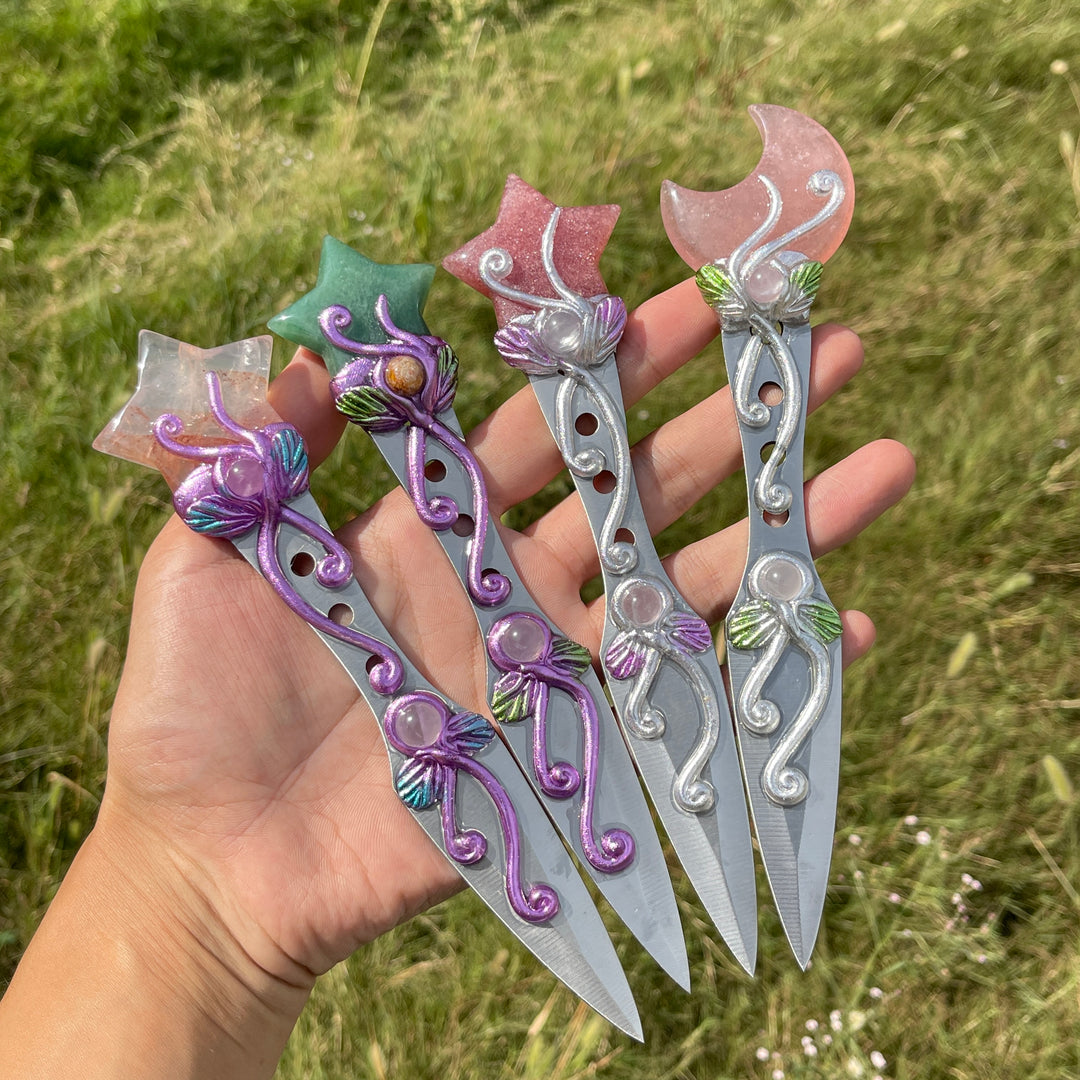 Natural Crystal Star & Moon Magical Dagger
