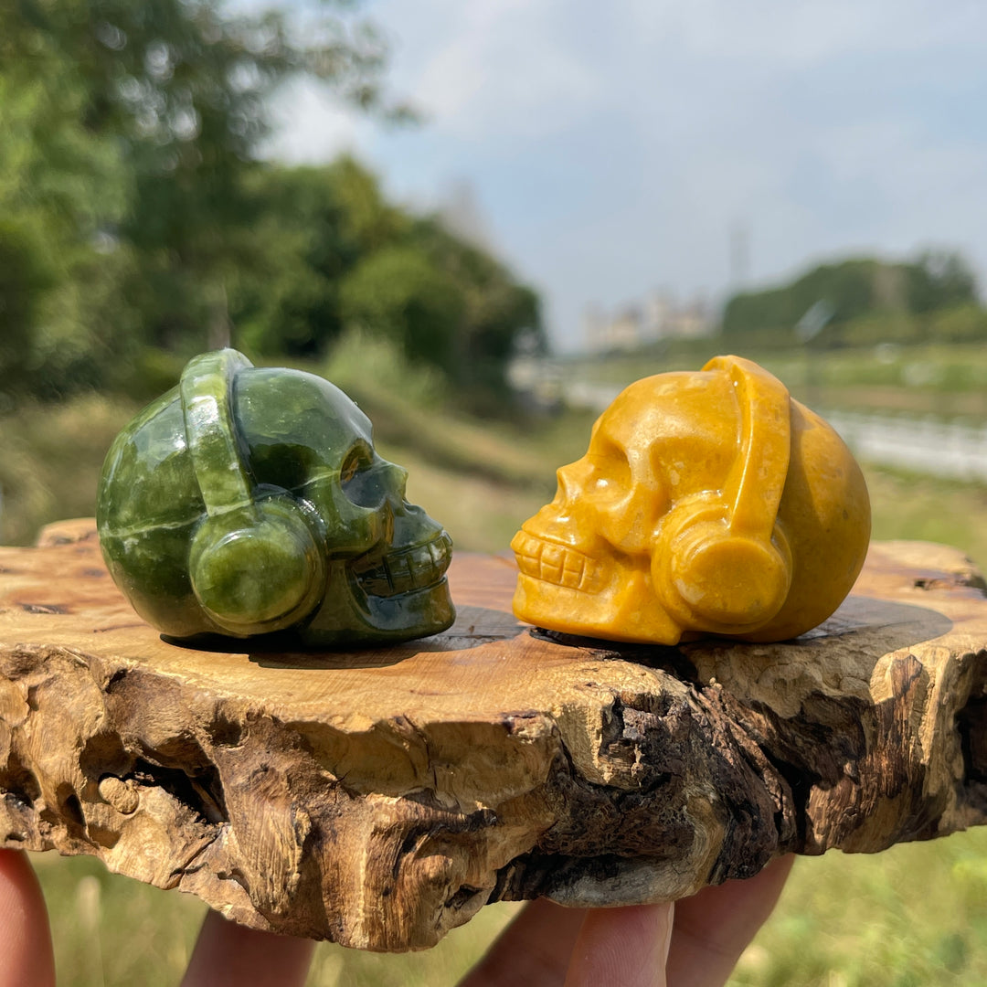 Natural Crystal Carving Headphone Skull