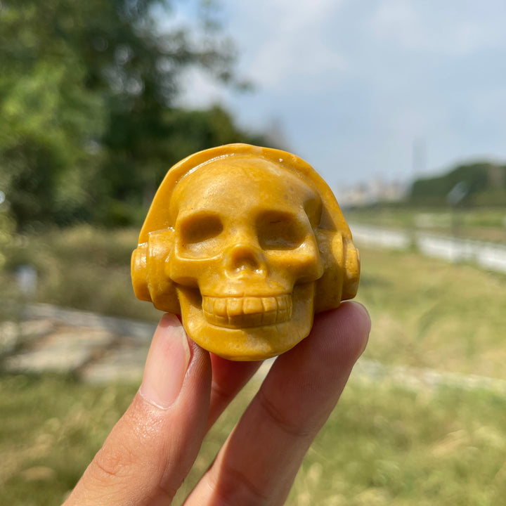 Natural Crystal Carving Headphone Skull