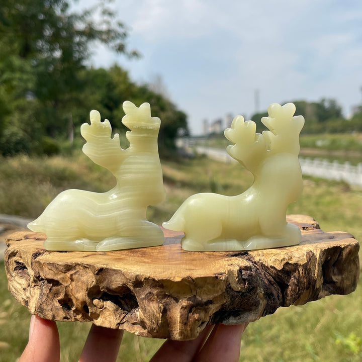 Natural Crystal Carving Afghanistan Jade Reindeer