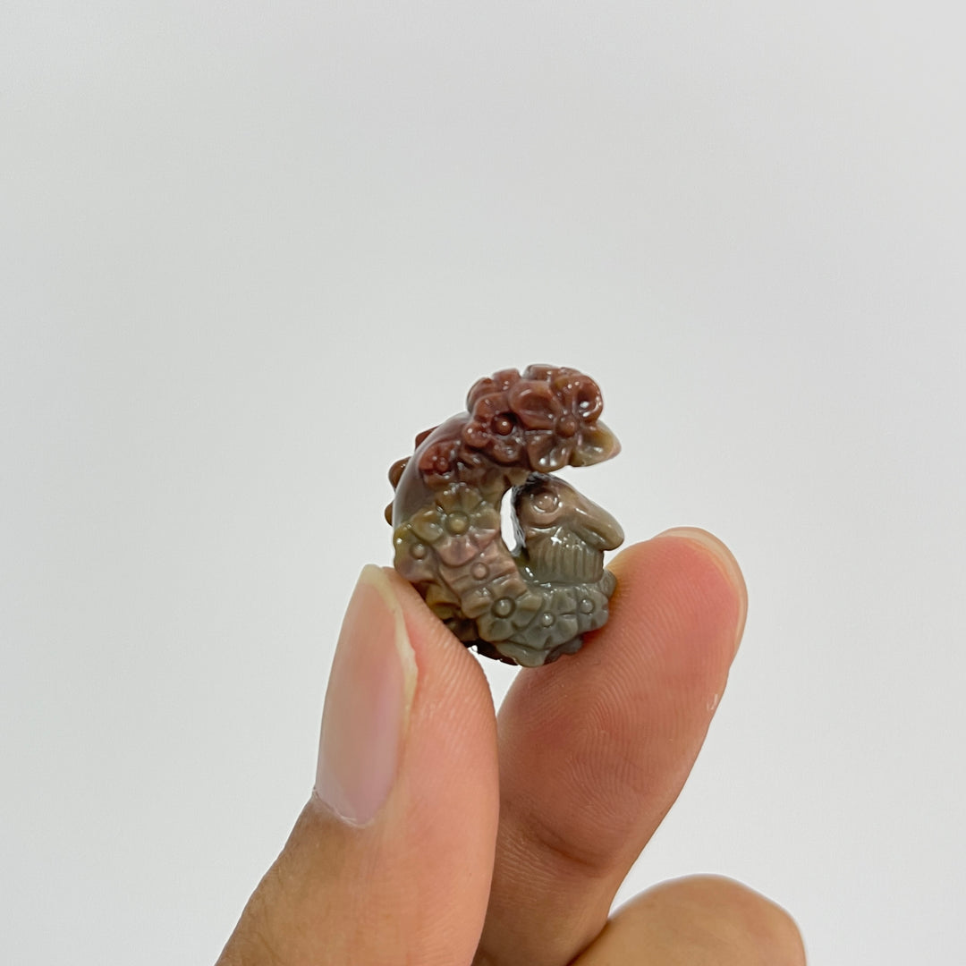 Natural Crystal Carving Alashan Agate Flower Moon Rabbit