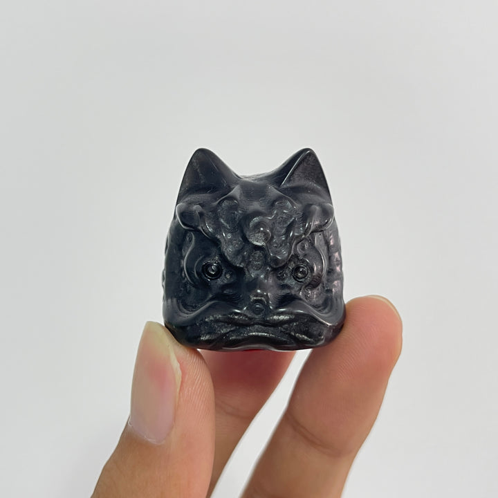 Natural Crystal Silver Obsidian Lion Dance Head