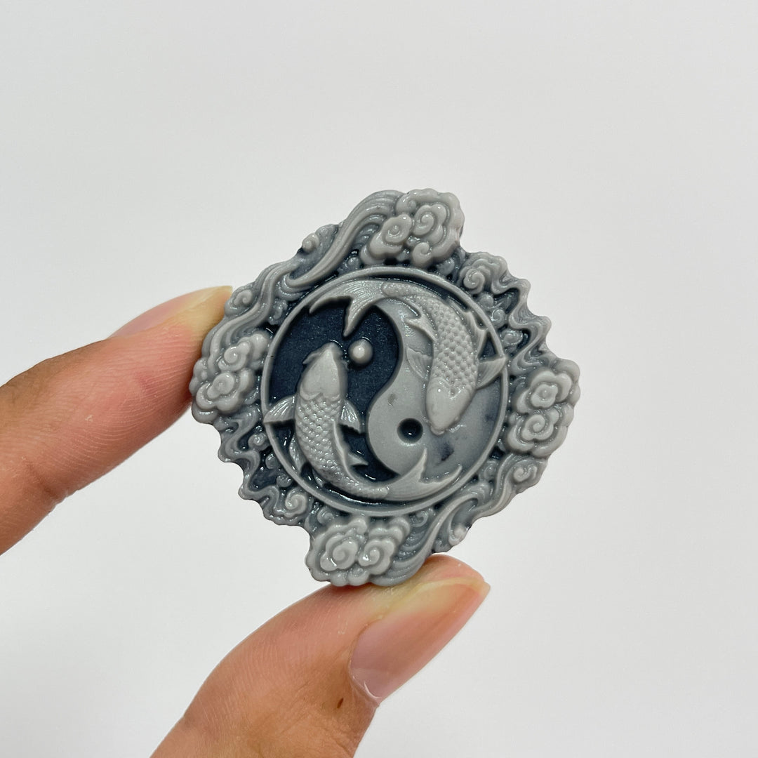 Natural Crystal Carving TaiJi Stone Koi Cloud