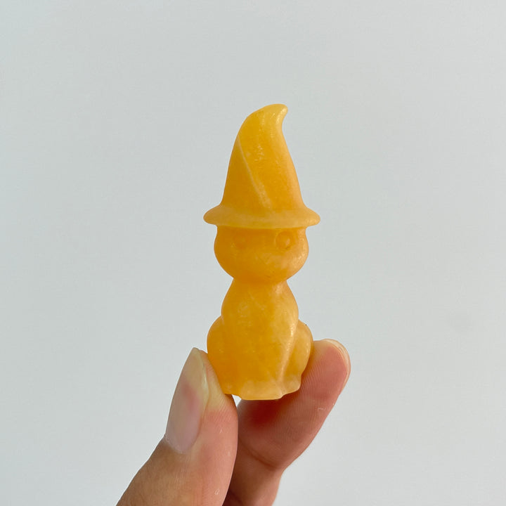 Natural Crystal Whimsical Wizard Hat Sitting Cat